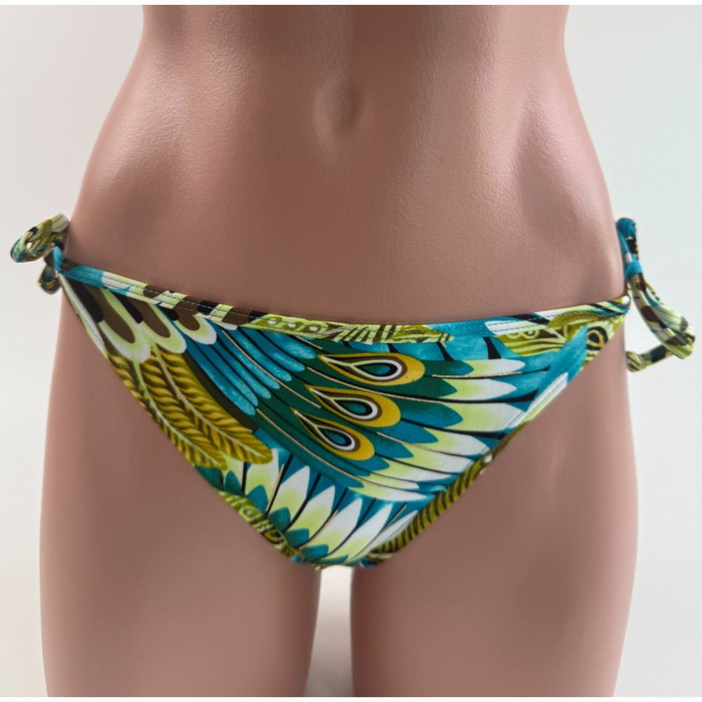 Bikini Bay Basic Low Waist Side Tied Peacock Feather Bikini Bottom Size 16 NWT
